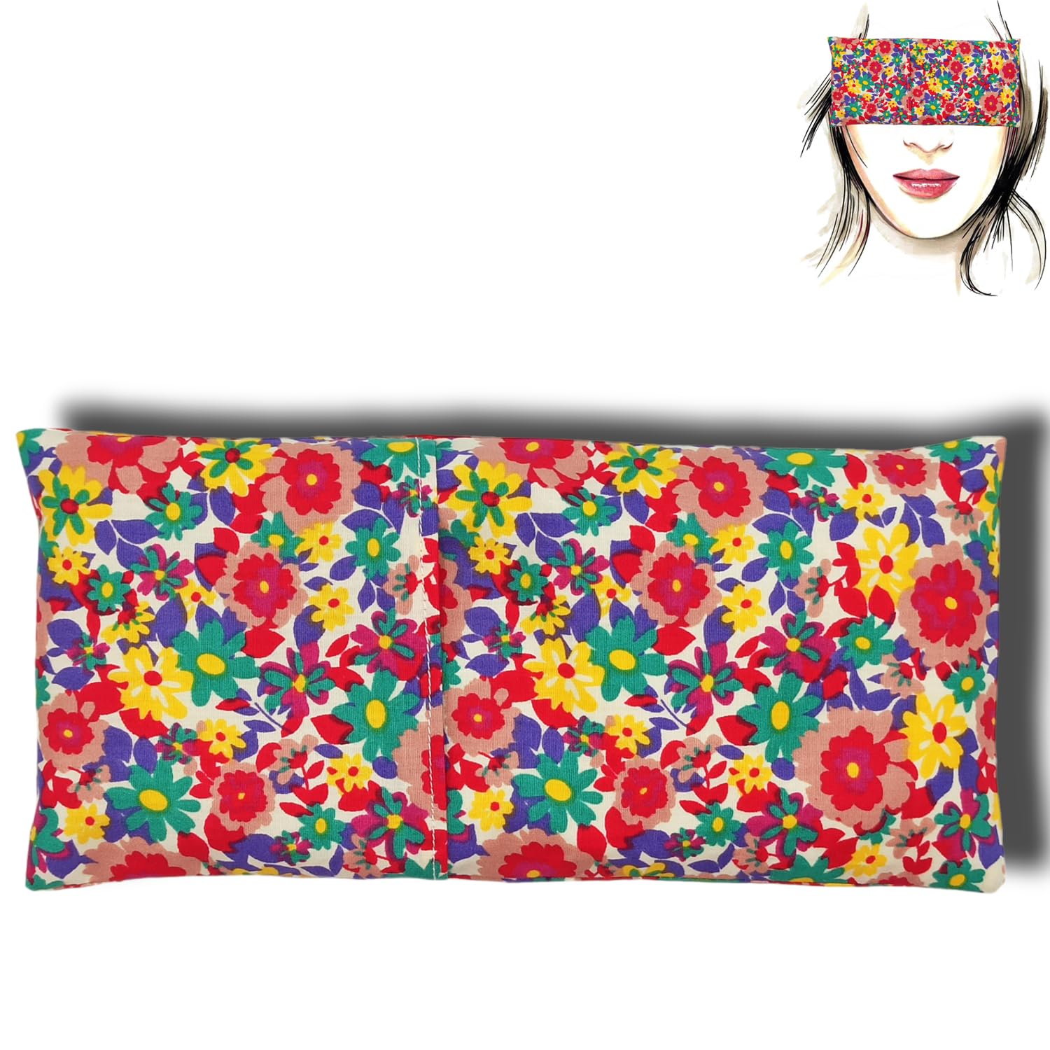 Coussin de Yoga pour Les Yeux - Oreillers pour Les Yeux Fleurs - Bleu | 1 Rembourrage et 1 Housse Lavable | Graines de Lavande et de Riz | Yoga, méditation, Relaxation, Reposer des Yeux