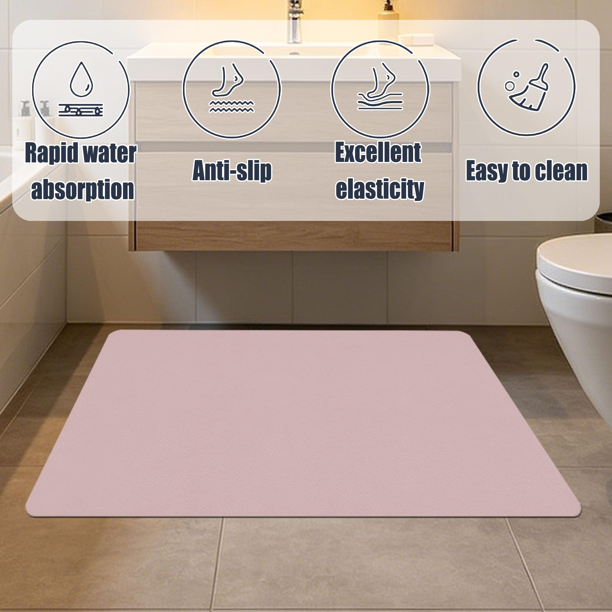 Alfombra Diatomita Baño 75 x 170 cm Rápido Secado Alfombrilla de Baño de Piedra de Diatomita Antideslizante y Antihumedad para Bañera, Ducha, Cuarto de y Cocina, Rosa