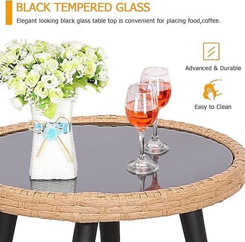 Miniatura 4 de HTTH Juego de muebles de exterior para conversación de patio, juego de mesa de cuerda tejida para exteriores, juego de mesa de mimbre marrón con