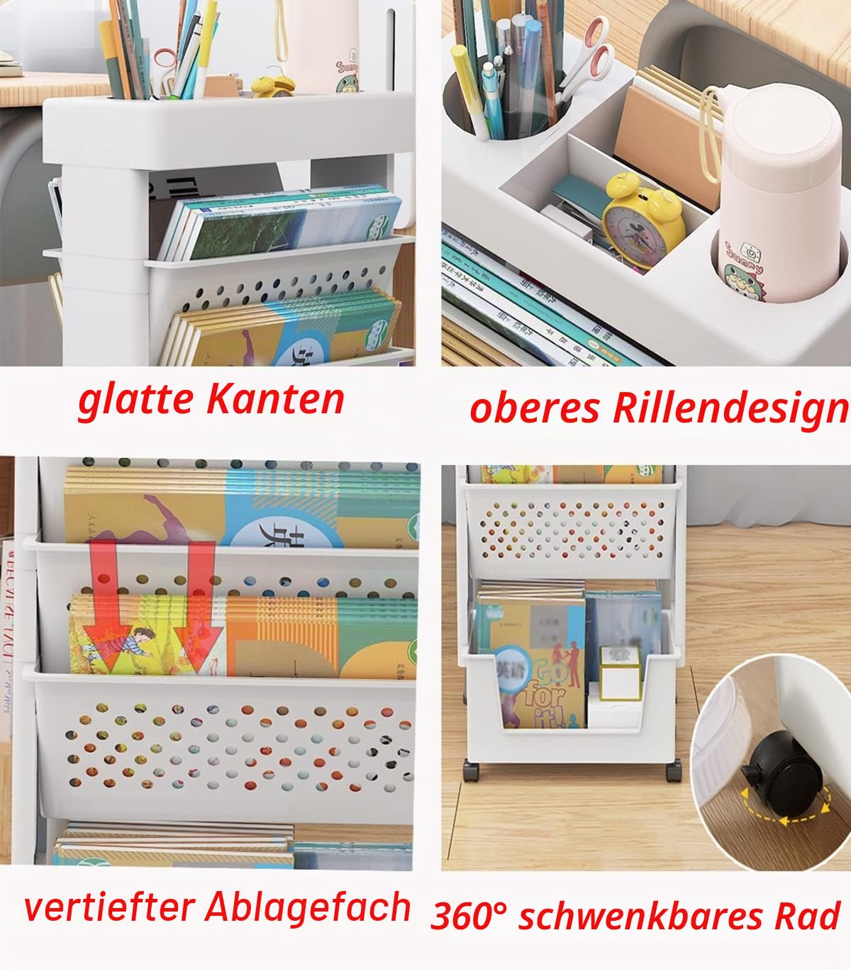Mobiles Schreibtischregal für Klassenzimmer, kompakter Schreibtisch-Aufbewahrungs-Organizer mit Rollen, dünner Aufbewahrungswagen für Bücher, Mehrzweckwagen für Schlafzimmer, Bibliothek