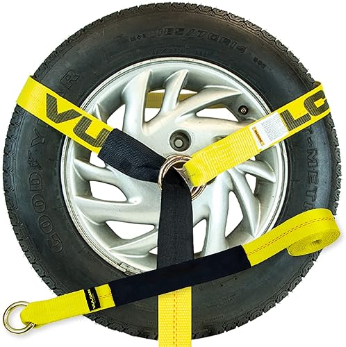 Miniatura 3 de VULCAN Correas para automóvil, ganchos trenzados, estilo lazo, 2 x 96 pulgadas, paquete de 4 unidades, amarillo clásico, carga de trabajo segura de