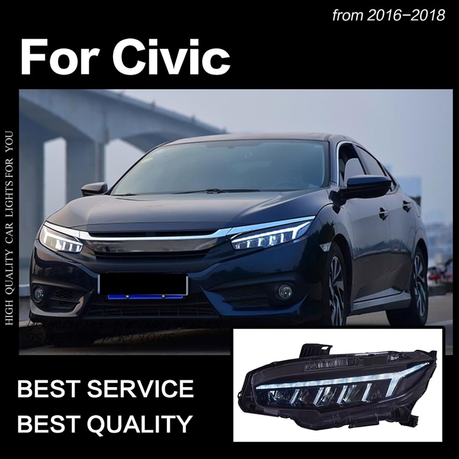 Car Styling Compatible For Civic Headlights 2016-2018 All LED Headlight DRL Dynamic Signal Hid Head Lamp Bi Xenon Beam Auto Accessories