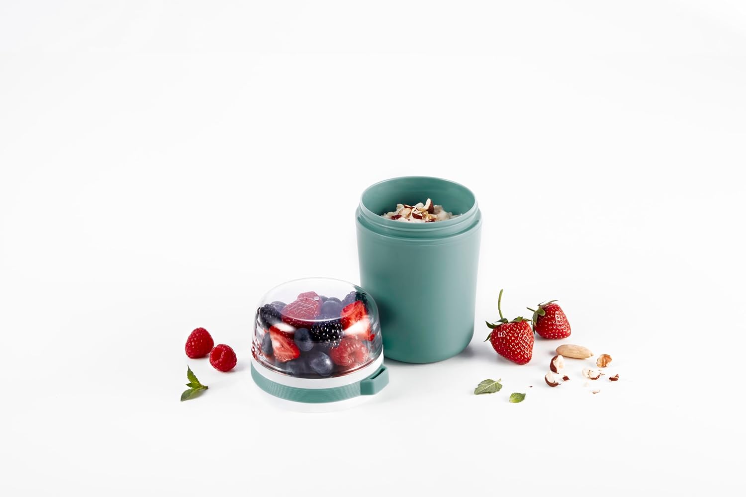 Zwilling Lunchtime Cereal Cup to Go, Leak-Proof Yoghurt Cup/Travel Mug with Practical Dividers & Spoon Holder, 500 + 200 ml, Green