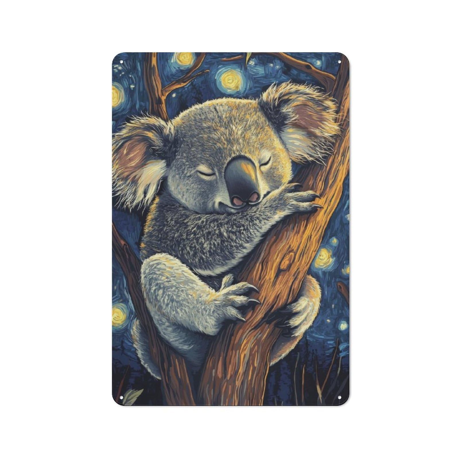 Junmoney Koala In Starry Night Vintage Metal Sign 30X20cm For Pub Or Café, For Collectors Of Vintage Metal Wall Decor