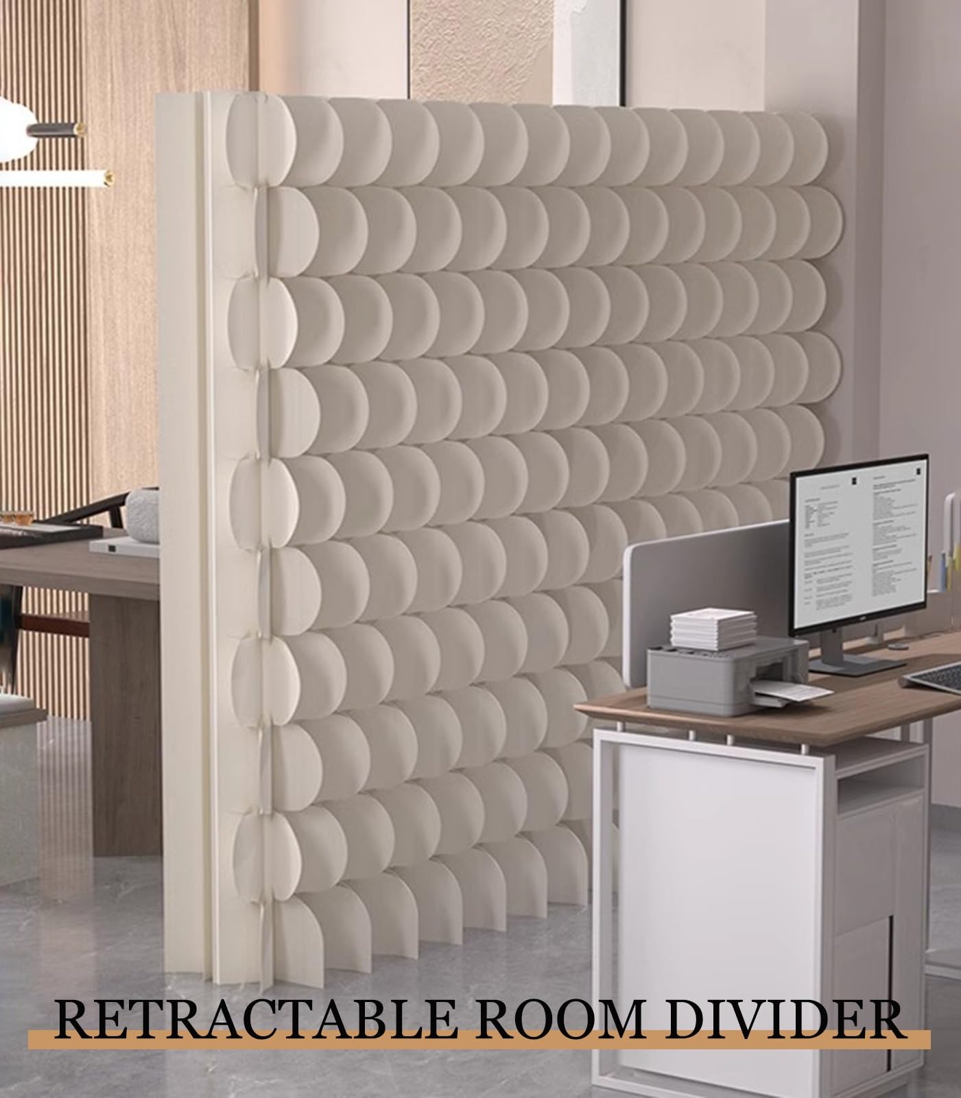 Biombo Separador Retractable Room Divider Folding Partition Privacy Screens, Modern Indoor DIY Decorative Paper Wall Partitions for Home Office Room Restaurant(400x180x43 cm)