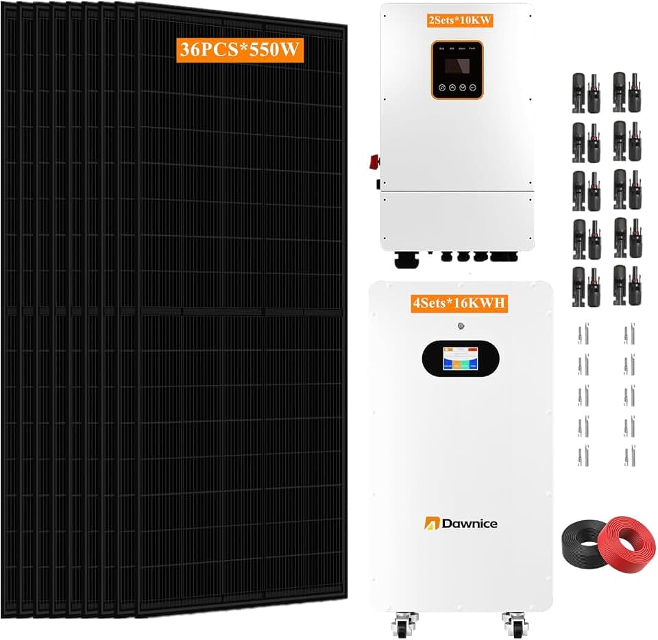 10KW Hybrid Solar Power System Complete kit 20KW 30KW with UL+PV Solar Panel + 48V Hybrid Inverter + LiFePO4 48V Lithium Battery (36P*PV+2S*10KW Inverters +4Sets*16KWH Batteries)