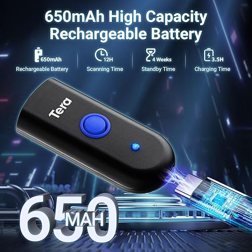 Miniatura 2 de Tera Mini escáner de código de barras 1D escáner láser inalámbrico impermeable de bolsillo 3 en 1 compatible con Bluetooth USB con cable portátil
