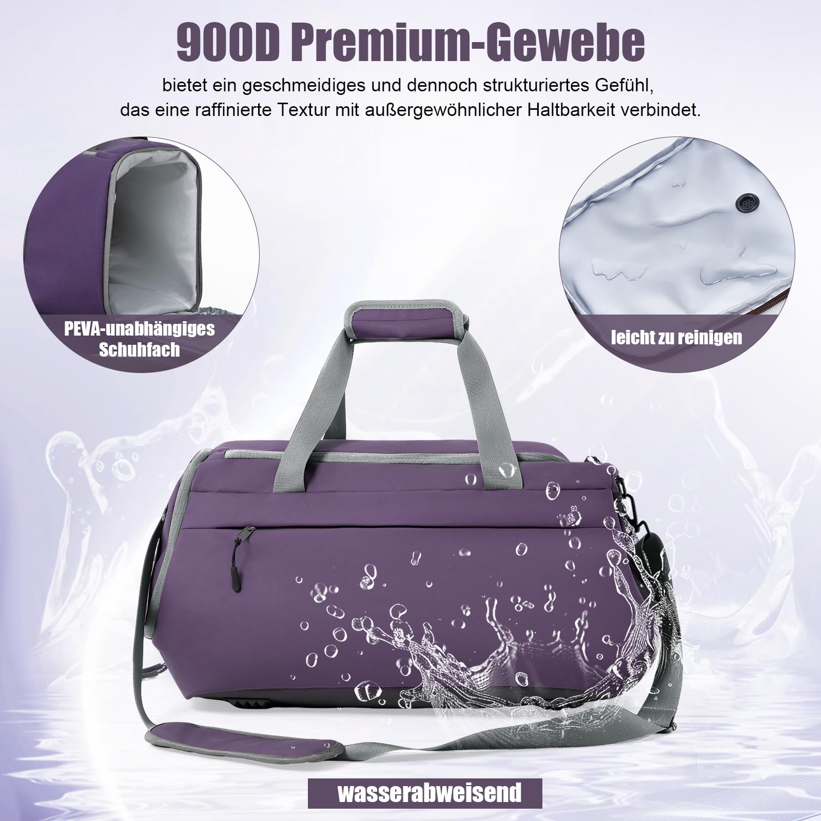 Zedelmaier Sporttasche Damen Herren Reisetasche Wasserabweisend Sporttasche mit Schuhfach Leichte Gym Bag Reisetasche Handgepäck 30L, Lila