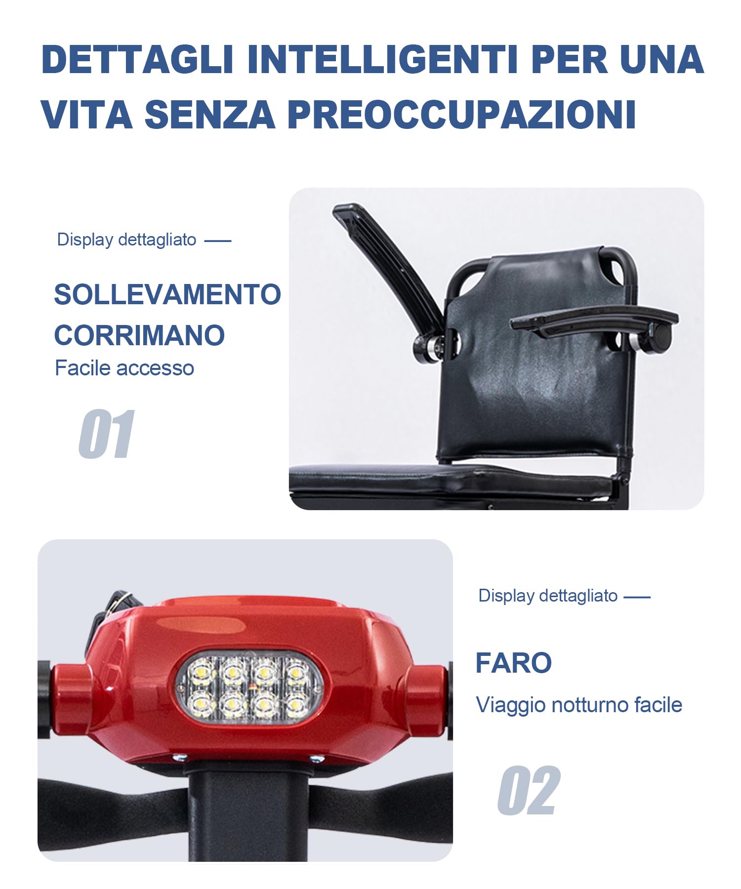 Z01 Scooter Disabili pieghevole a quattro ruote per anziani | Autonomia 20km | Nessun montaggio, pronto all’uso | Pneumatici antiforatura | Design anti-ribaltamento | Carico massimo150kg-Rosso