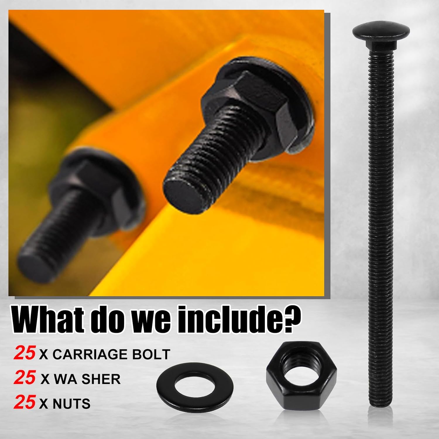 CNQLIS 1/2" x 10" Carriage Bolts Kit, 25PCS Black Carriage Bolts, Rust Resistance Galvanized Carriage Bolt