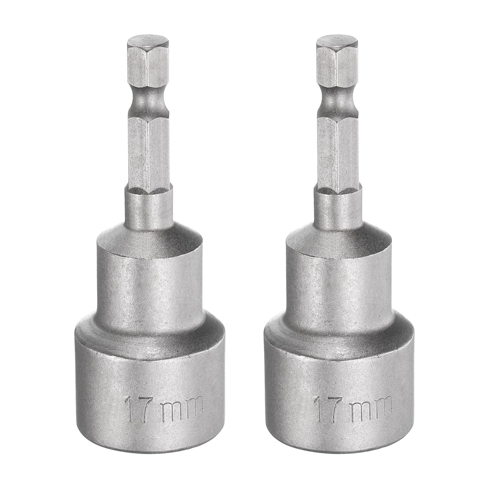 sourcing map 2pcs Nut Driver Drill Bit 17mm Metric Socket 1/4" Hex Shank 2.56" (65mm) Long Magnetic 6-Point Sockets Quick Change CR-V Steel Bolt Setters for Power Drill Drivers