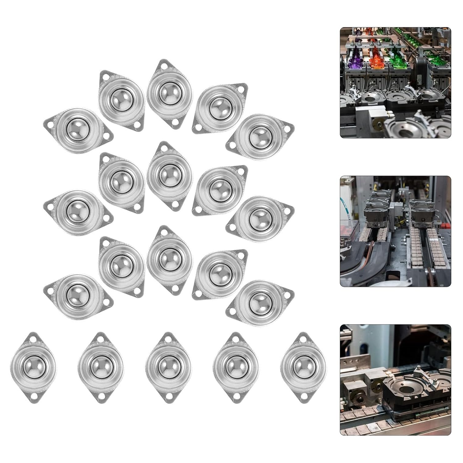 Ipetboom 20pcs Universal 360 Degree Steel Ball Caster Wheels, Screw Mounted Roller Ball Transfers for Material Handling, Furniture, and Industrial Load Bearing