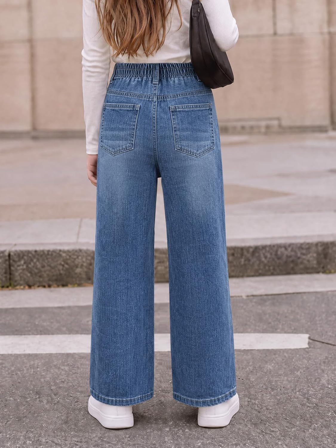 Haloumoning Girls Baggy Wide Leg Jeans High Elastic Waist Denim Pants
