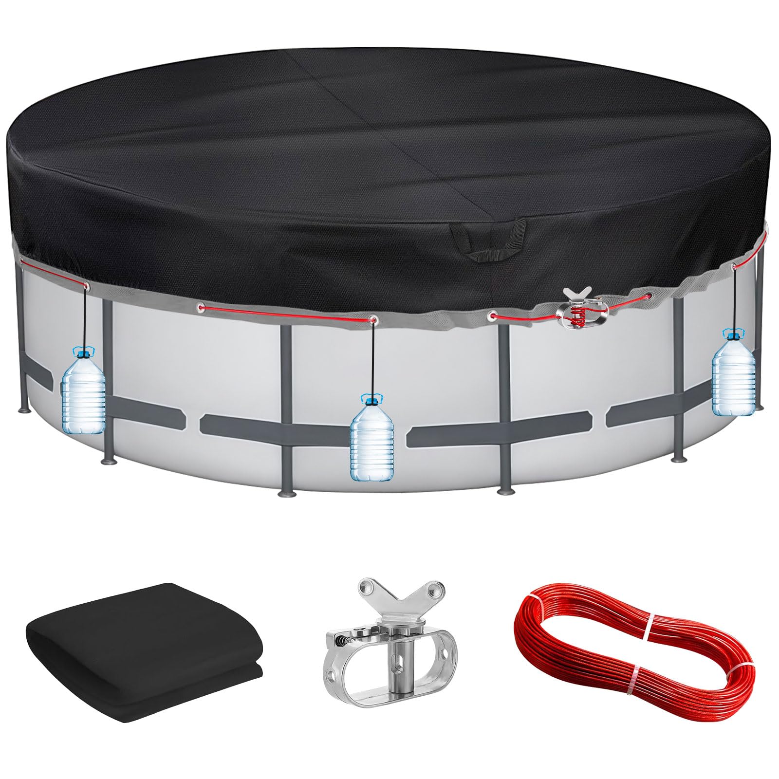 Cubre Piscinas Redondas Ø564x30cm para 500-550cm con Ojales | Negro, resistente a los rayos UV y al desgarro, para verano e invierno, compatible con piscinas INTEX y BESTWAY