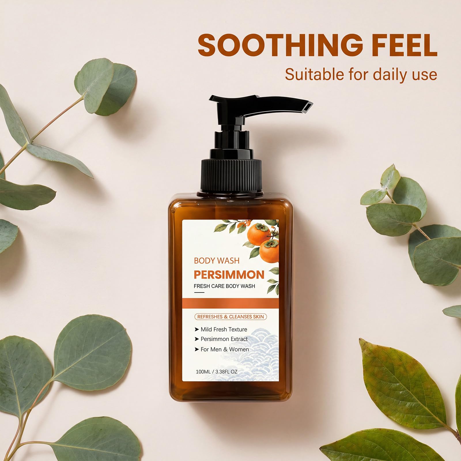 Gel Doccia Al Cachi Per Pelle Matura, Detergente E Idratante In Profondità, Fresco Fragranza Di Cachi, Detergente Morbido E Idratante Il Corpo, Adatto A Tutti I Tipi E Per Uso Quotidiano (6 Pz)