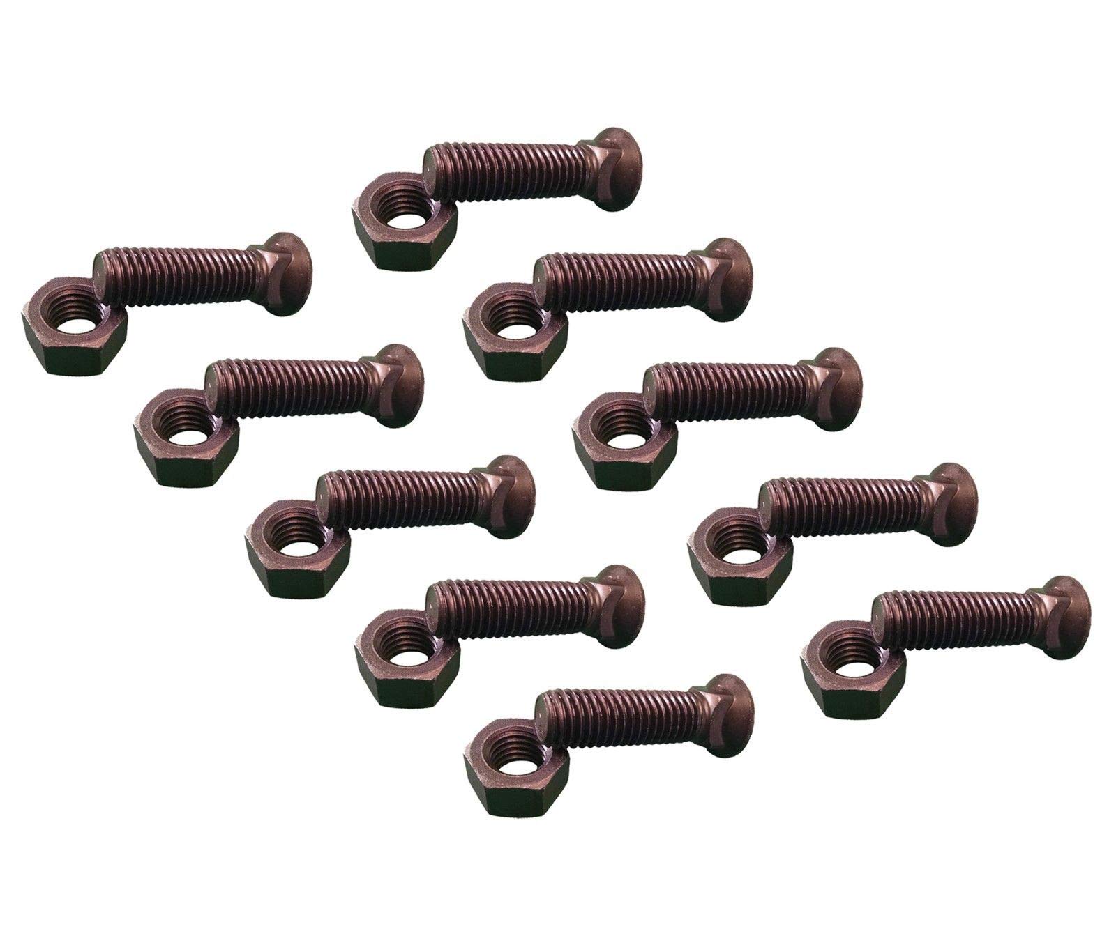 10 - Plow Bolt & Nut for Blades/Cutting Edge, 5/8-11x2 1/4 - Grade 8, Dome Head
