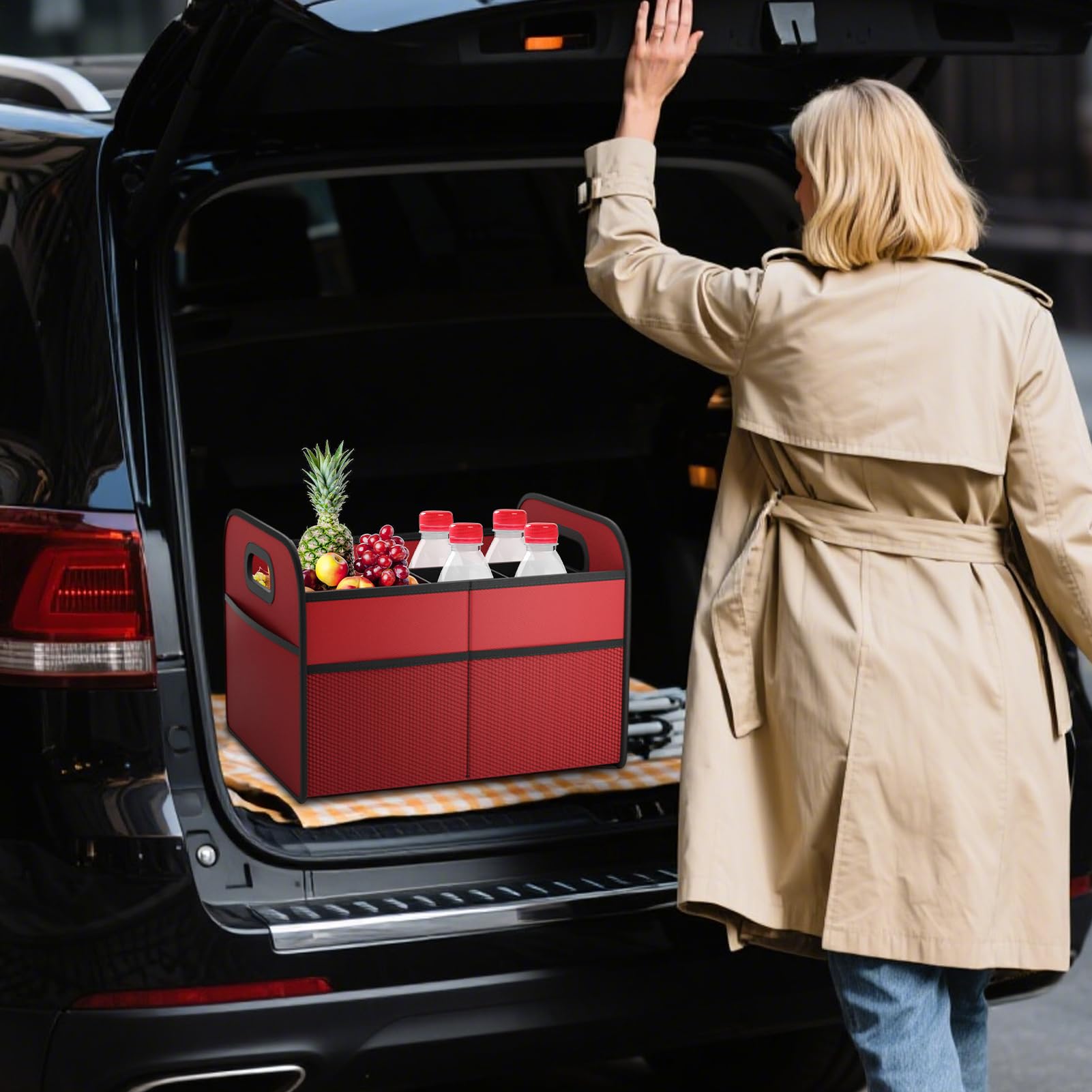 Organizzatore Bagagliaio Auto Organizzatore Bagagliaio Auto Pieghevole | Contenitore 30L Impermeabile Antiscivolo con Maniglie per Spuntini Picnic Campeggio Frutta Verdura