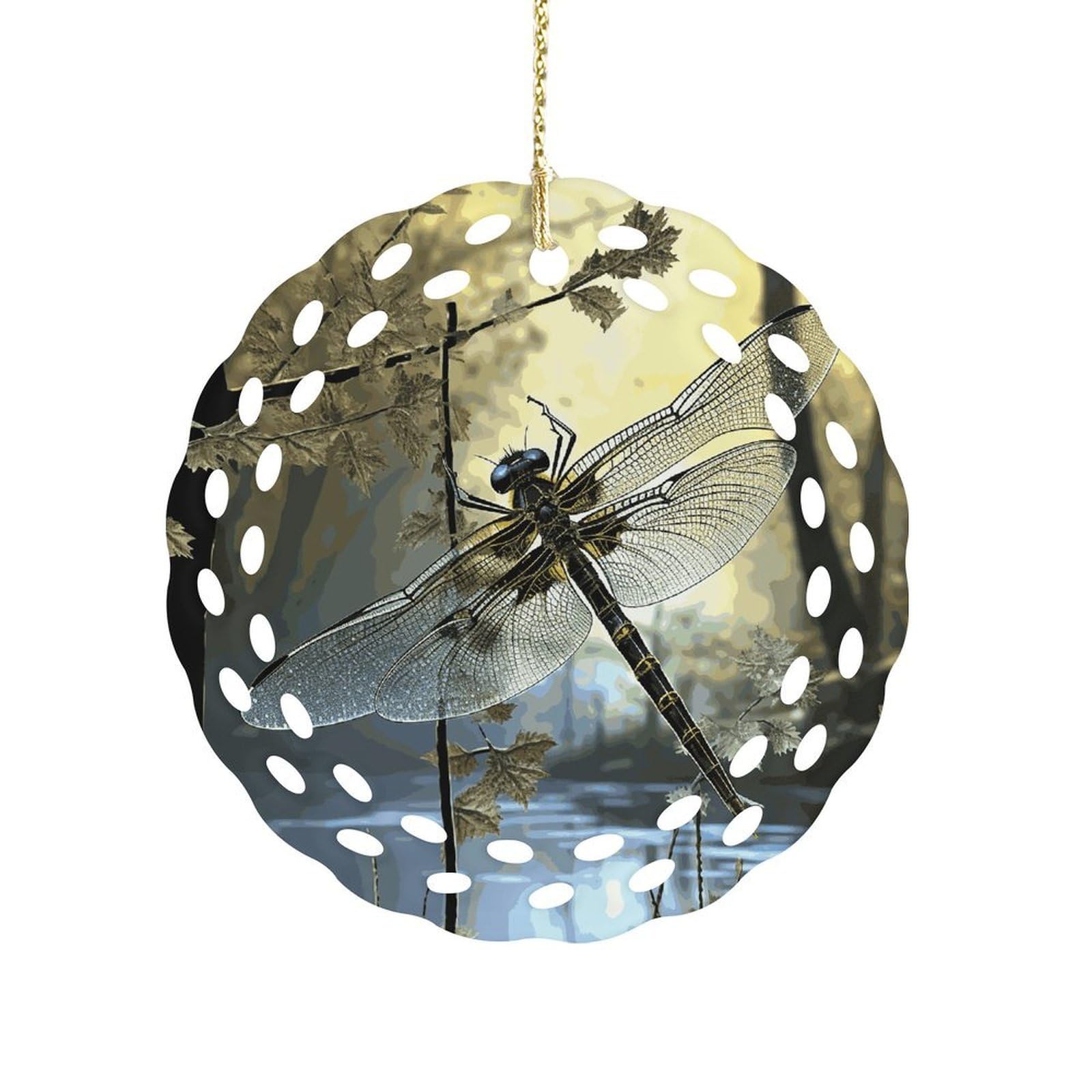 Fodpand Women's Style Dragonflies Ceramic Ornament For Home Decor 3.2" Round Tree Decoration Christmas Ornaments For Men Double-Sided Design