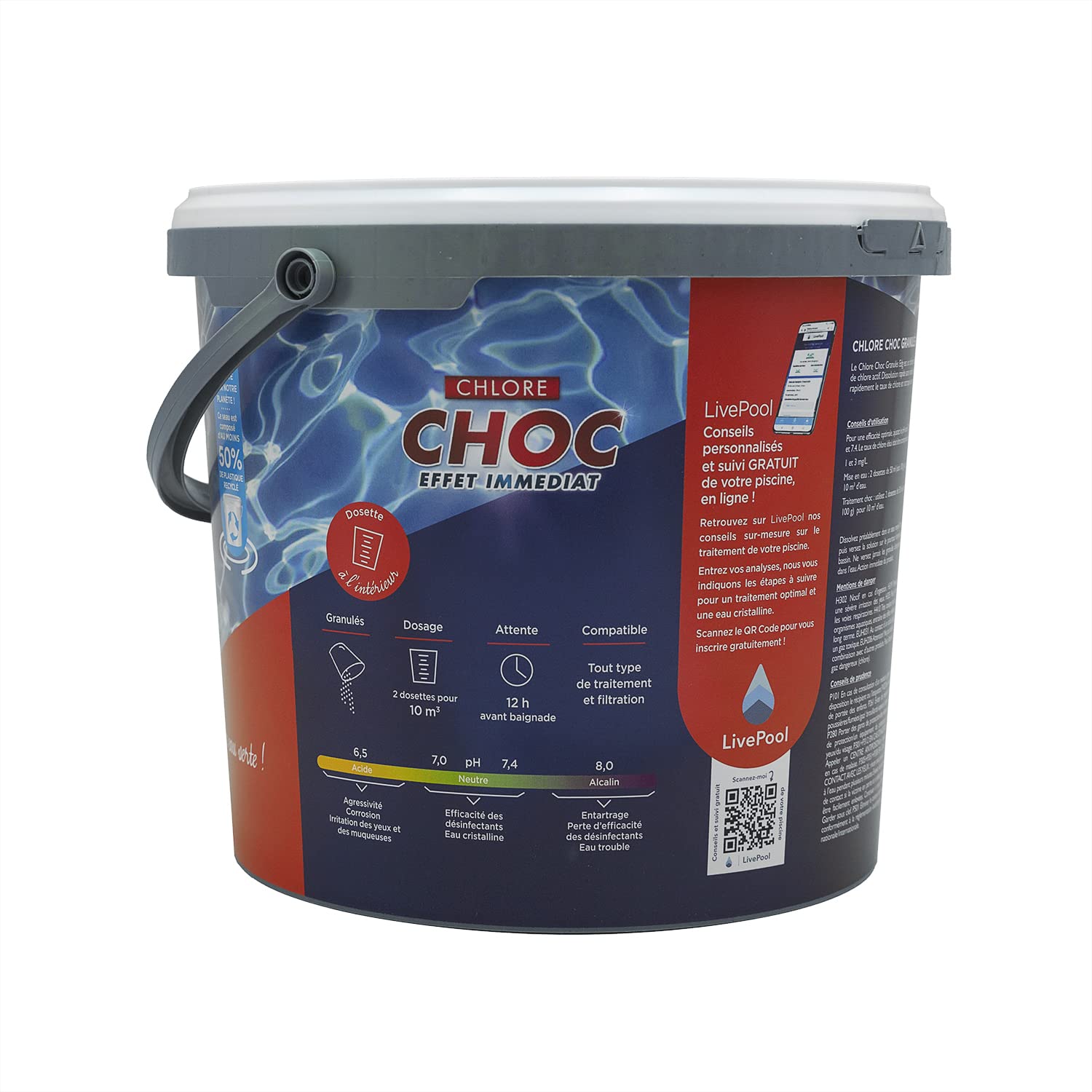 EDG by AQUALUX Chlore Choc Granulés - 5kg | Chlore Choc Stabilisé - Désinfection Choc - Dissolution Rapide + 10 Tests HPS OFFERTS 6 en 1