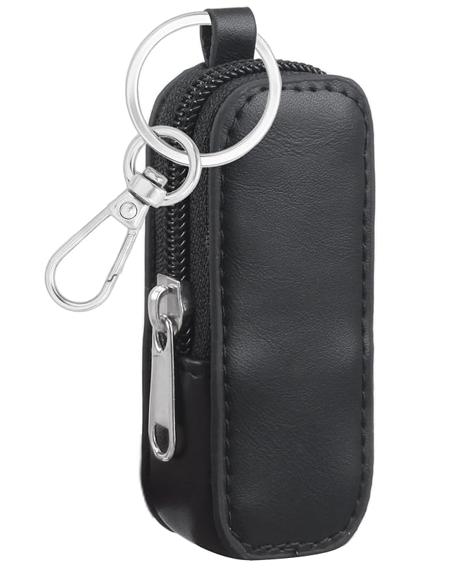 Porta-bálsamo labial Meiiy em couro sintético PU preto com zíper e gancho