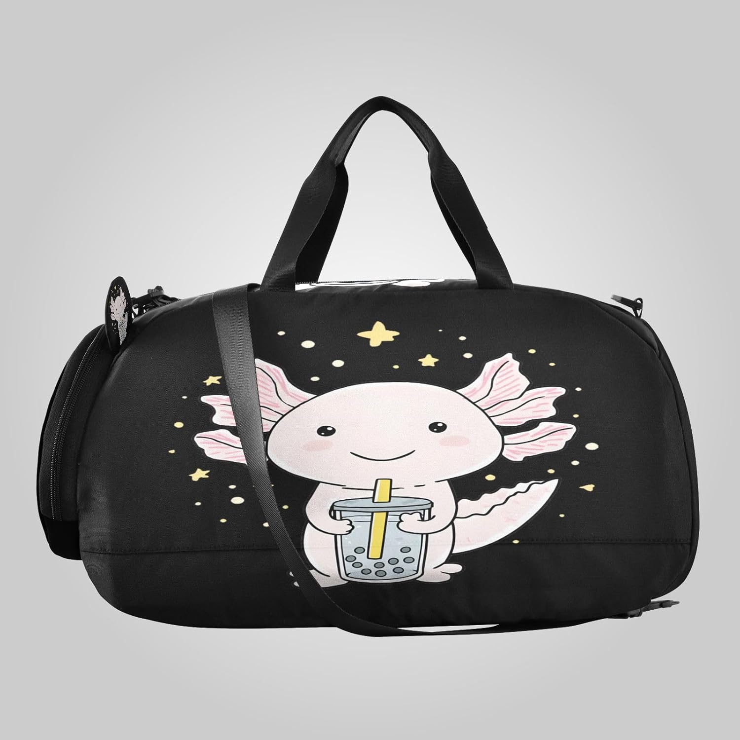 Gym Travel Duffle Bag for Boys Girls Cute Axolotl Drinking Sports Dance Bag with Shoe Compartment & Wet Pocket Football Kids Travel Bag Teens Sleepover Carry