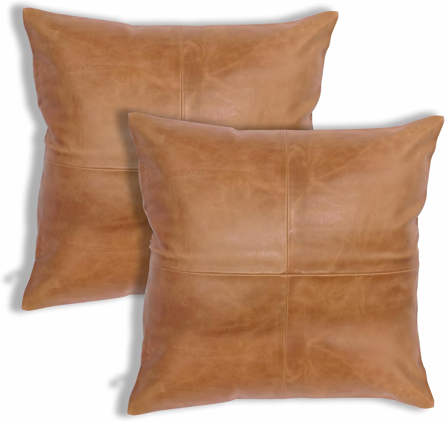 LL LEATHER LOVERS Lambskin Leather Pillow Cover - Sofa Cushion Case - Decorative Throw Covers for Living Room & Bedroom, 20x20 Inches - Gold Beige Plain (01) Pack of 2