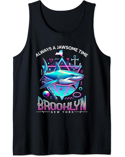 Brooklyn NY Shark Retro 80s Funny Souvenir Tank Top