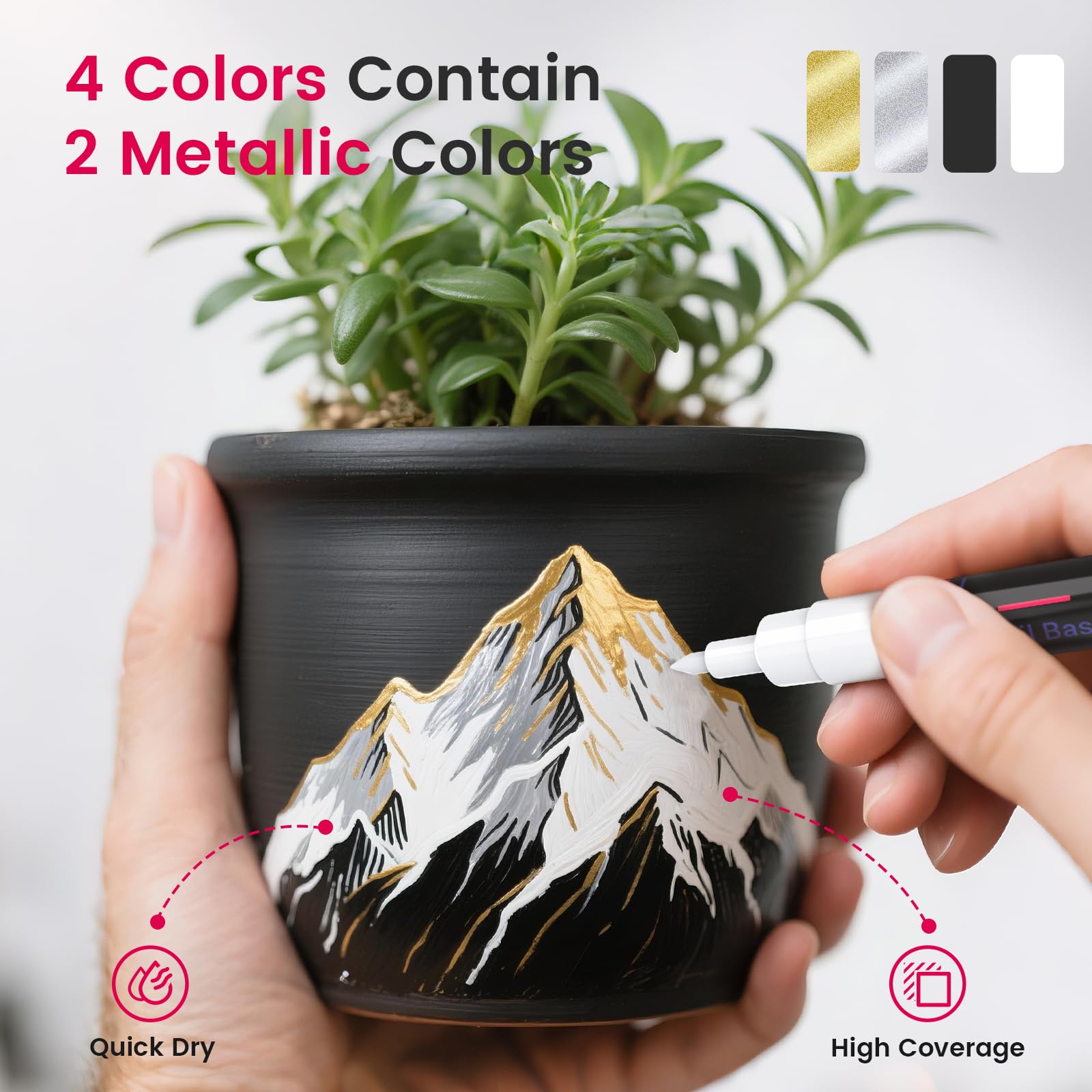DAPAWIN Marqueurs de peinture permanents à base d'huile : 4 couleurs imperméables pour métal, roche, bois, artisanat, plastique, tissu, cadeau de Noël, travail de détail d'ingénieur, marqueur à base