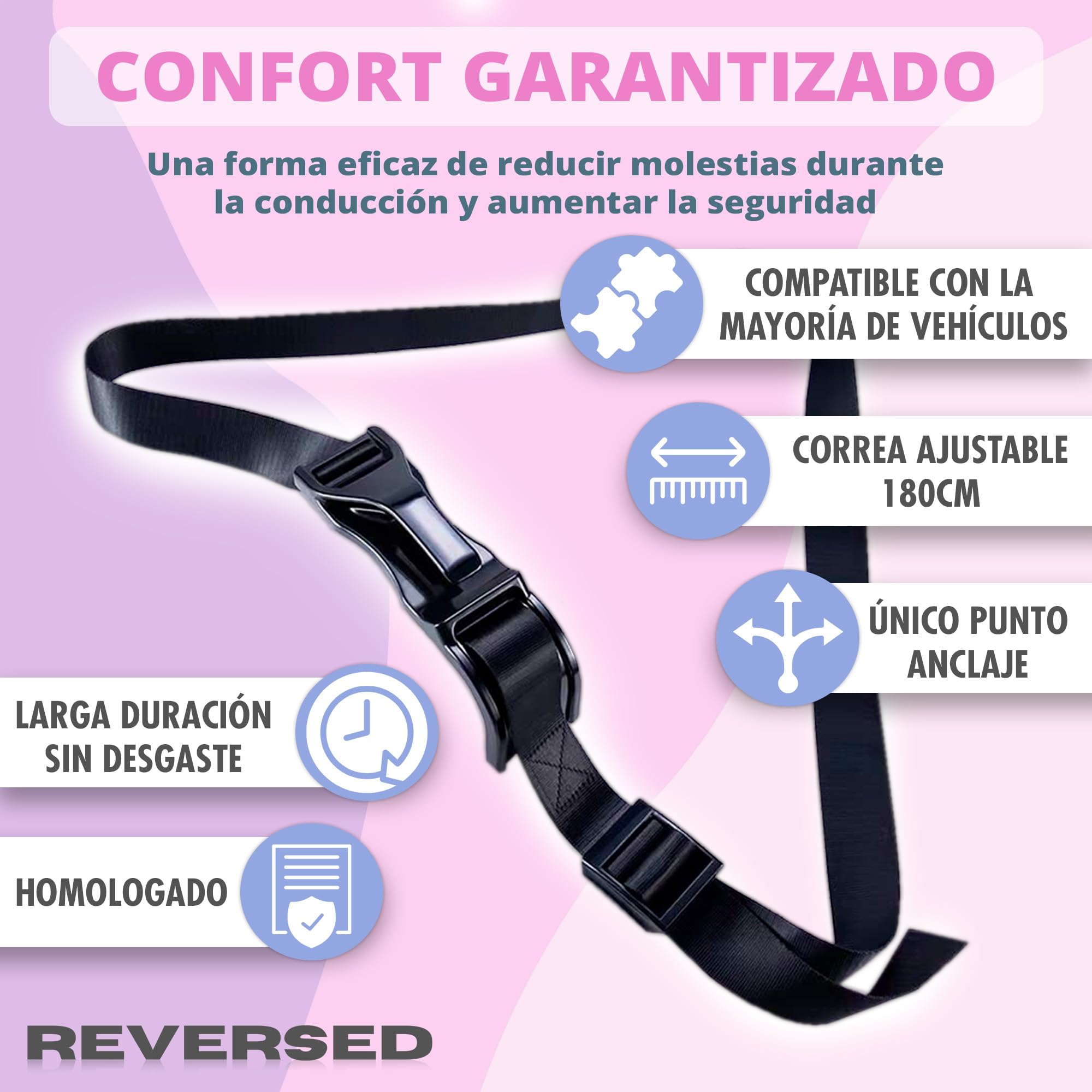 REVERSED® Cinturón Embarazada Coche Homologado - Cómodo y Seguro - Viaja con Tranquilidad, Protegiendo a la Mamá y al Bebé (Negro) — view 3
