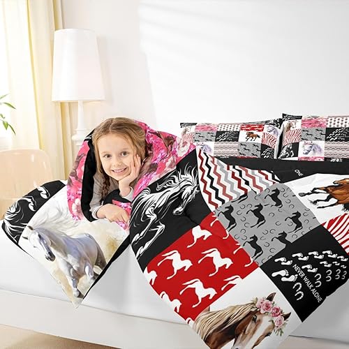 Miniatura 6 de Juego de edredón de tamaño individual para niñas, juego de ropa de cama de animales de granja occidental, edredón de vaquera vaquera para niños y