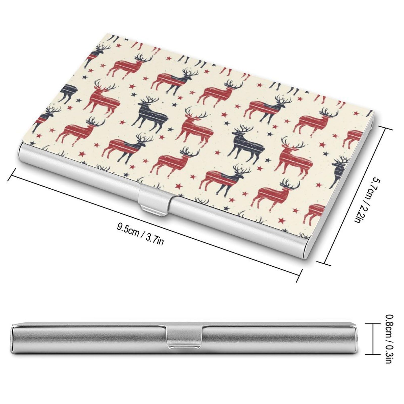 DULAHR Deer American Flag Business Card Holder Pocket Business Card Case Metal Case Name Card Holder Men Women