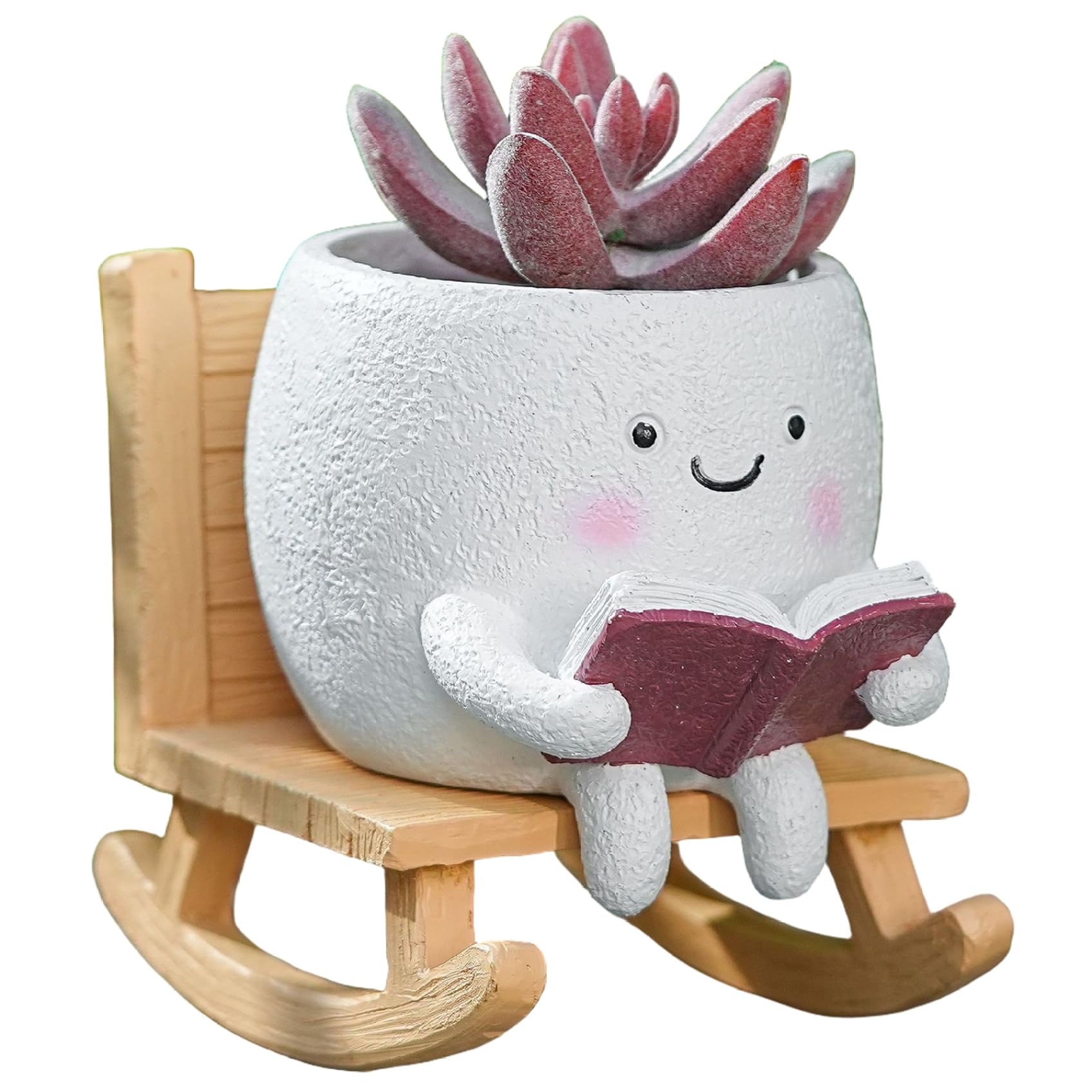 Bemonew Rocking Chair Planter, Smiling Face Planter Cute Resin Flower Pot with Drainage Hole for Succulents, Indoor Outdoor Decor