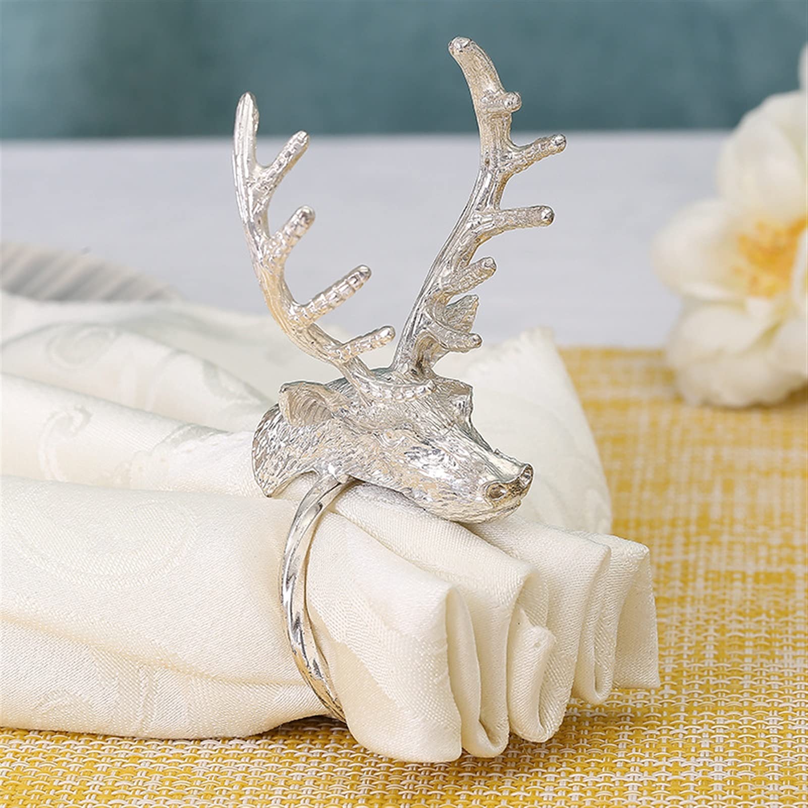 serviettenringe 8 stücke Metall Serviettenkreis Weihnachtshirsch Serviette Ring Hotel Set Serviette Schnalle napkin holder (Color : Silver)