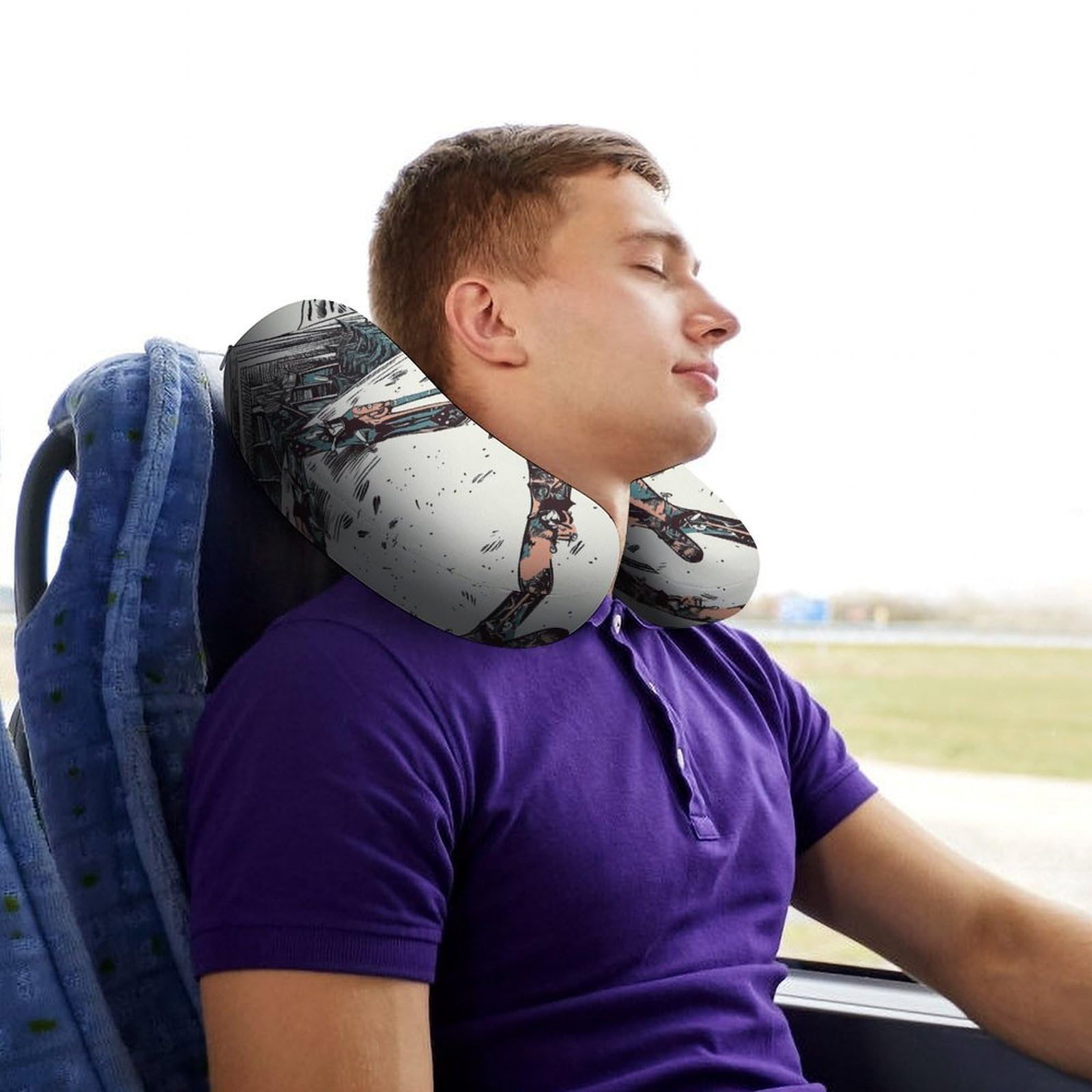 Juego de almohada en forma de U, núcleo de almohada de espuma viscoelástica, cojín, proporciona apoyo para el cuello, almohada de viaje, adecuada para aviones, coches, hogares y oficinas.