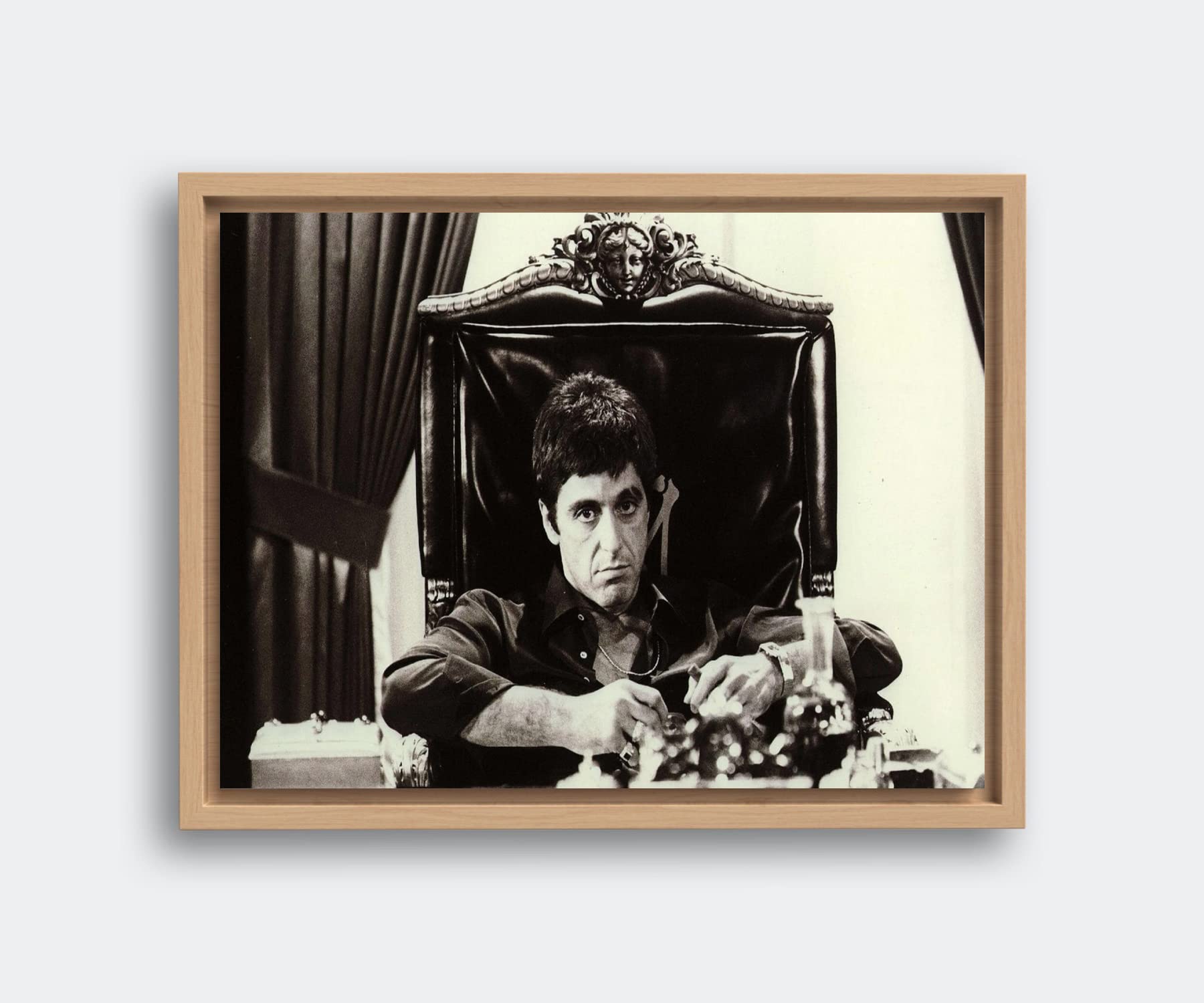 Xtreme Skins Designs Print Wooden Floater Framed Canvas Wall Art Decoration Poster (60x45 inch) - AL PACINO SCARFACE BLACK & WHITE PRINT