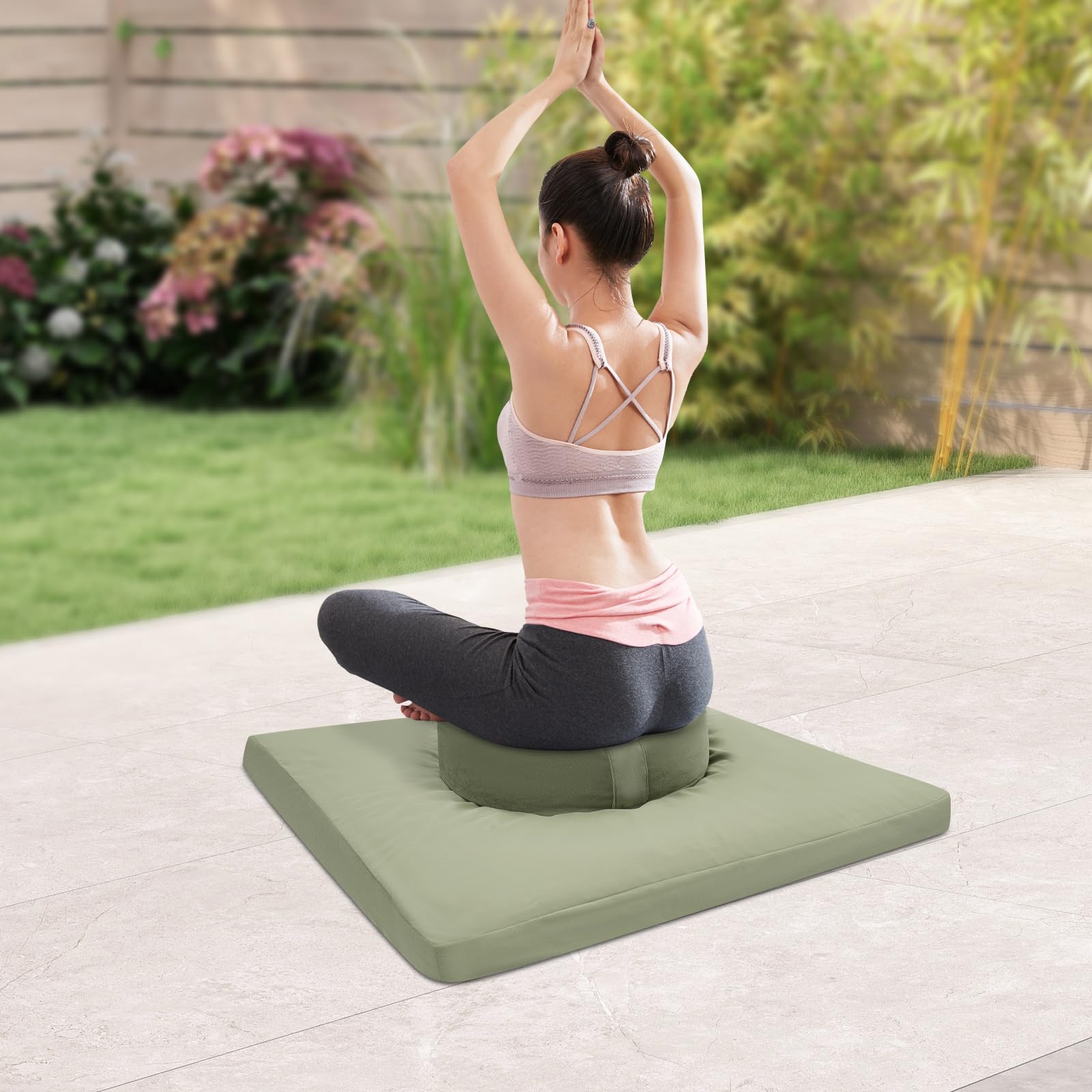 Tappetino da meditazione, set di cuscini da meditazione, rotondo e quadrato, imbottitura in buccia di grano saraceno e cotone, rivestimento in velluto lavabile, per yoga, meditazione e relax