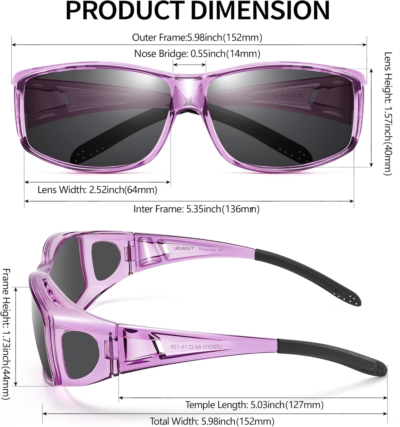 URUMQI Polarized Sunglasses Fit Over Glasses for Men Women, Wrap-around Driving Sunglasses 100% UV Protection - Image 3