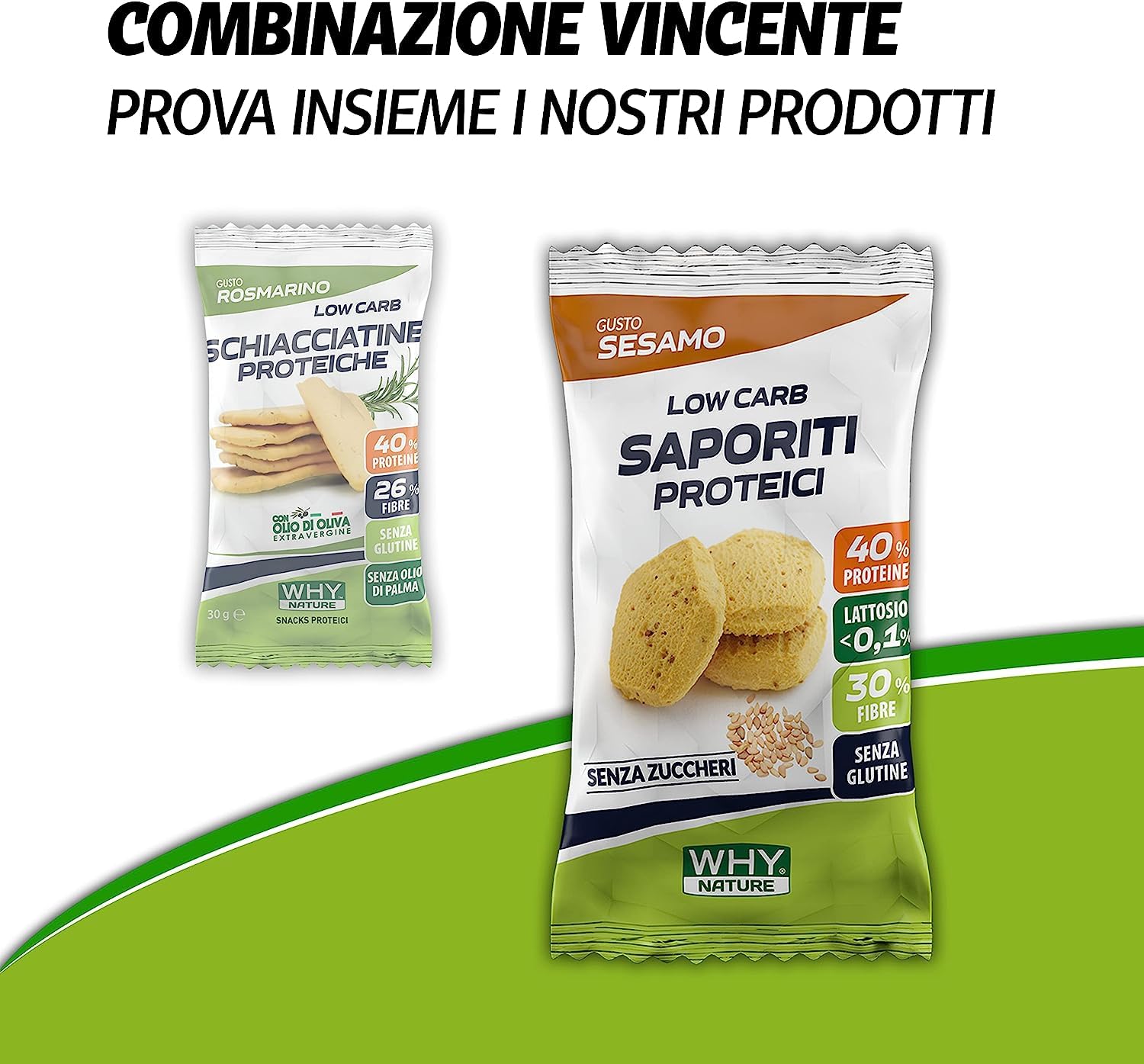 WHY NATURE LOW CARB SCHIACCIATINE PROTEICHE - Snack Proteici Senza Glutine - Snack Salati Gusto Rosmarino - Box da 25 Pezzi - 30 gr
