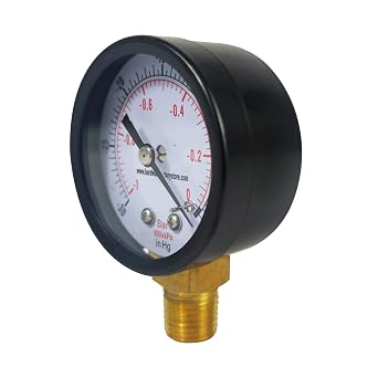 HFS(R) -30 inHg-0 PSI Dry Utility Vacuum Pressure Gauge, Blk.Steel 1/4 NPT Lower Mount, PSI and Bar Dual Scale