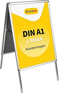 A1-Ständer Kundenstopper - doppelseitige Werbetafel - klappbar und stabil für Plakate - Gehwegaufsteller aus Aluminium - mit PVC Schutzfolie (1 Stück)