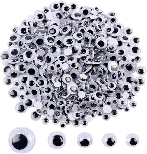 LOMIMOS 500 PCS Yeux Mobiles Autocollants Adhésifs Wiggle Rondes Noir en Plastique 6-12mm Gommettes Yeux pour DIY Craft Scrapbooking Accessoires Doll Making Toys