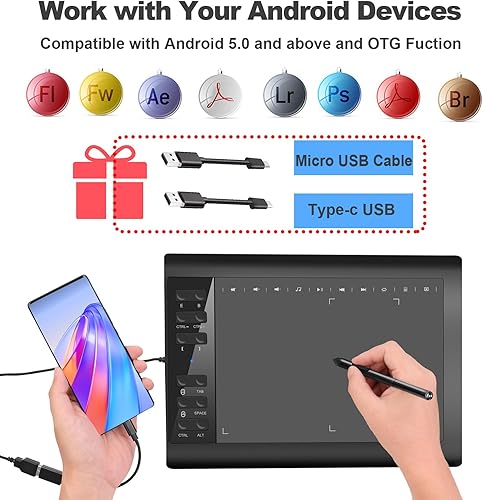 Miniatura 5 de TEROW Graphics Drawing Tablets, 10 x 6 inch Graphics Writing Tablet with Portable Bag and 8192 Levels Battery-Free for PCMacAndroid 5.0 and Above