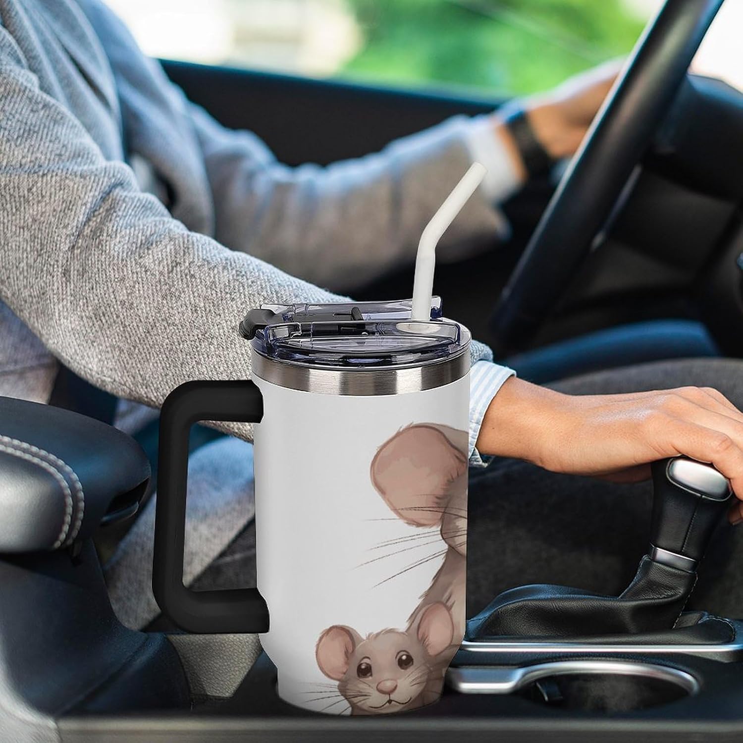 Mother And Child Rats Tumbler 40 Oz with Handle&Lid Large Car Cup Stainless Steel Vacuum Travel Mug Insulated Water Bottle Leak-proof Portable Coffee Cup for Home Car Outdoor