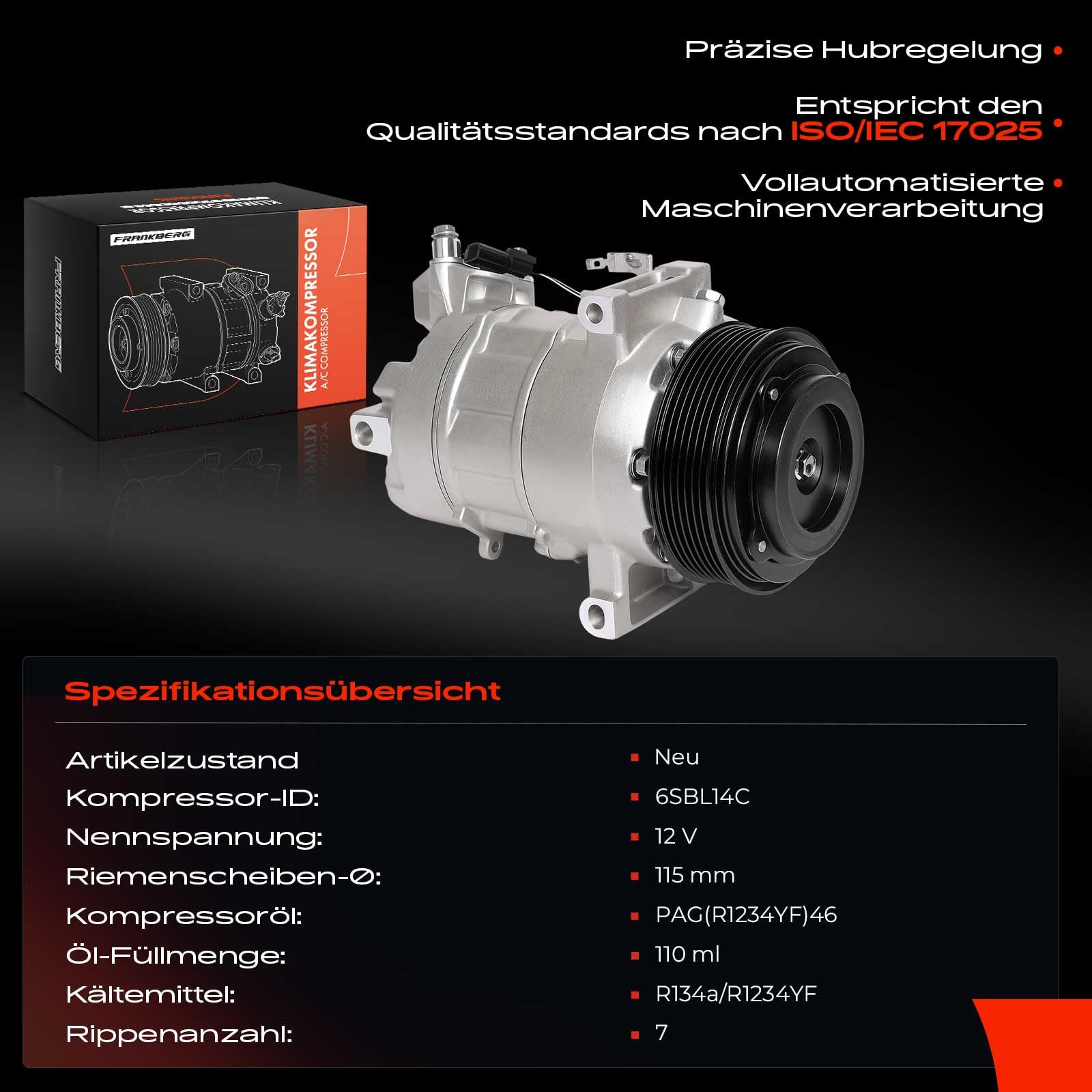 Frankberg Klimaanlagen Kompressor mit Kupplung Kompatibel mit M.e.g.a.n.e III Coupe DZ0/1 B3/BZ0/1 KZ0/1 M.e.g.a.n.e CC EZ0/1 (Grand) Scénic III JZ0/1 Replace# 926009944R, Öl vorbereift