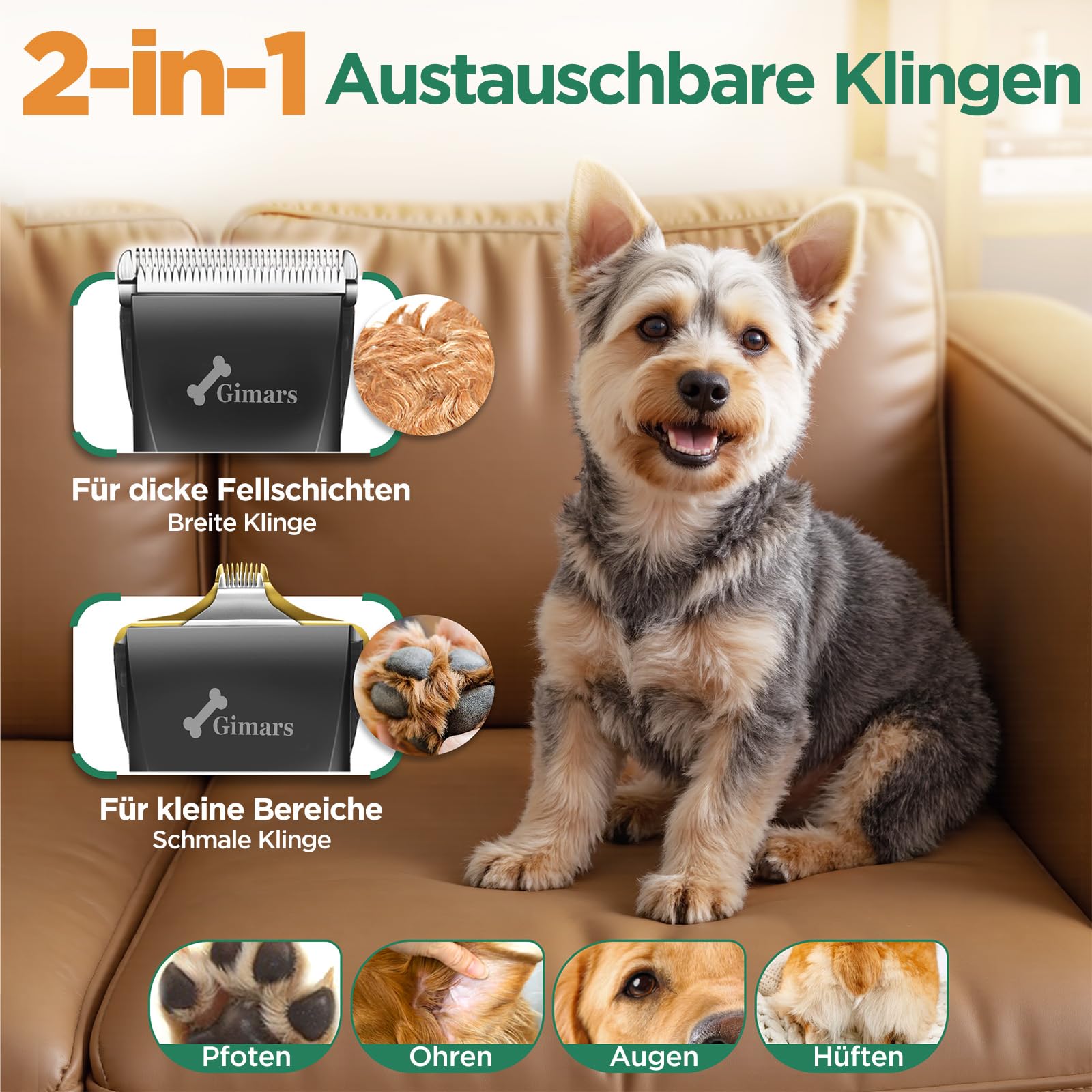 Gimars 4-in-1 Hundeschermaschine mit Hunde Trimmer, 7000 U/min Leise Hunde Schermaschinen Set, USB Aufladbare kabellose Tierhaarschneidemaschine, Schermaschine Katze Hunderasierer für dichtes Fell
