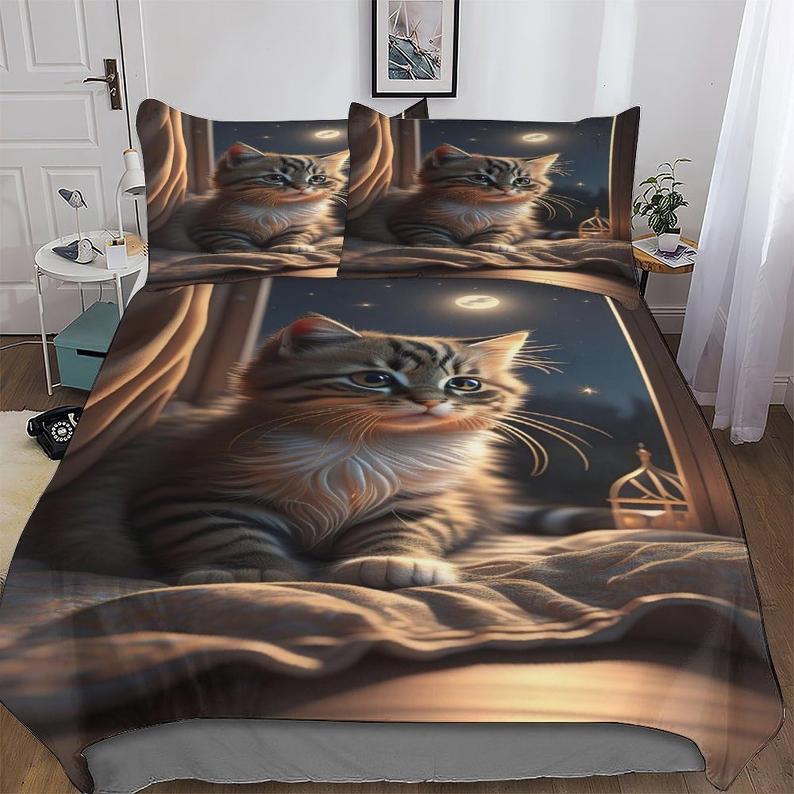 Housse de couette chat 3D hypoallergénique en microfibre douce