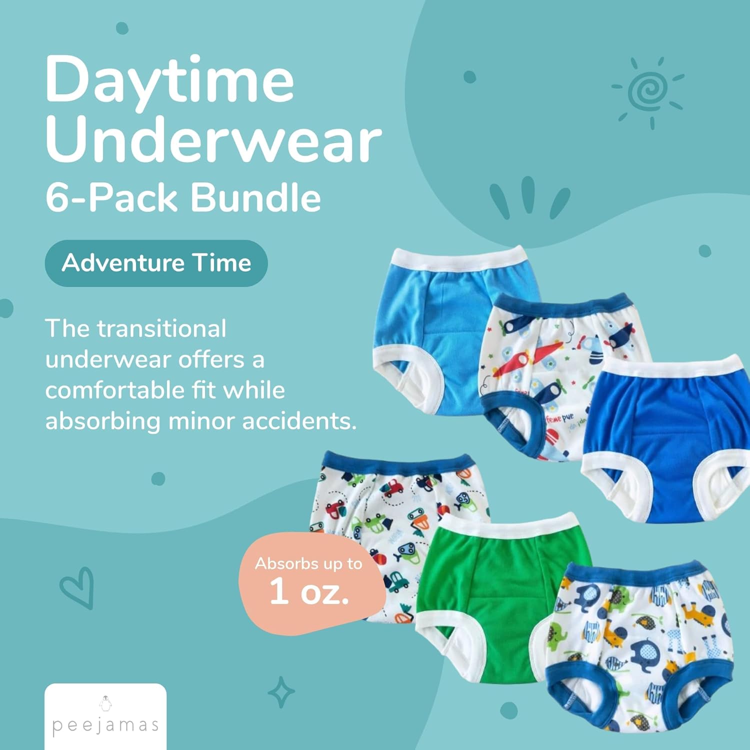 Peejamas Daytime Trainers -Toddler's Potty Training Pants, Easy Clean Diaper Replacement