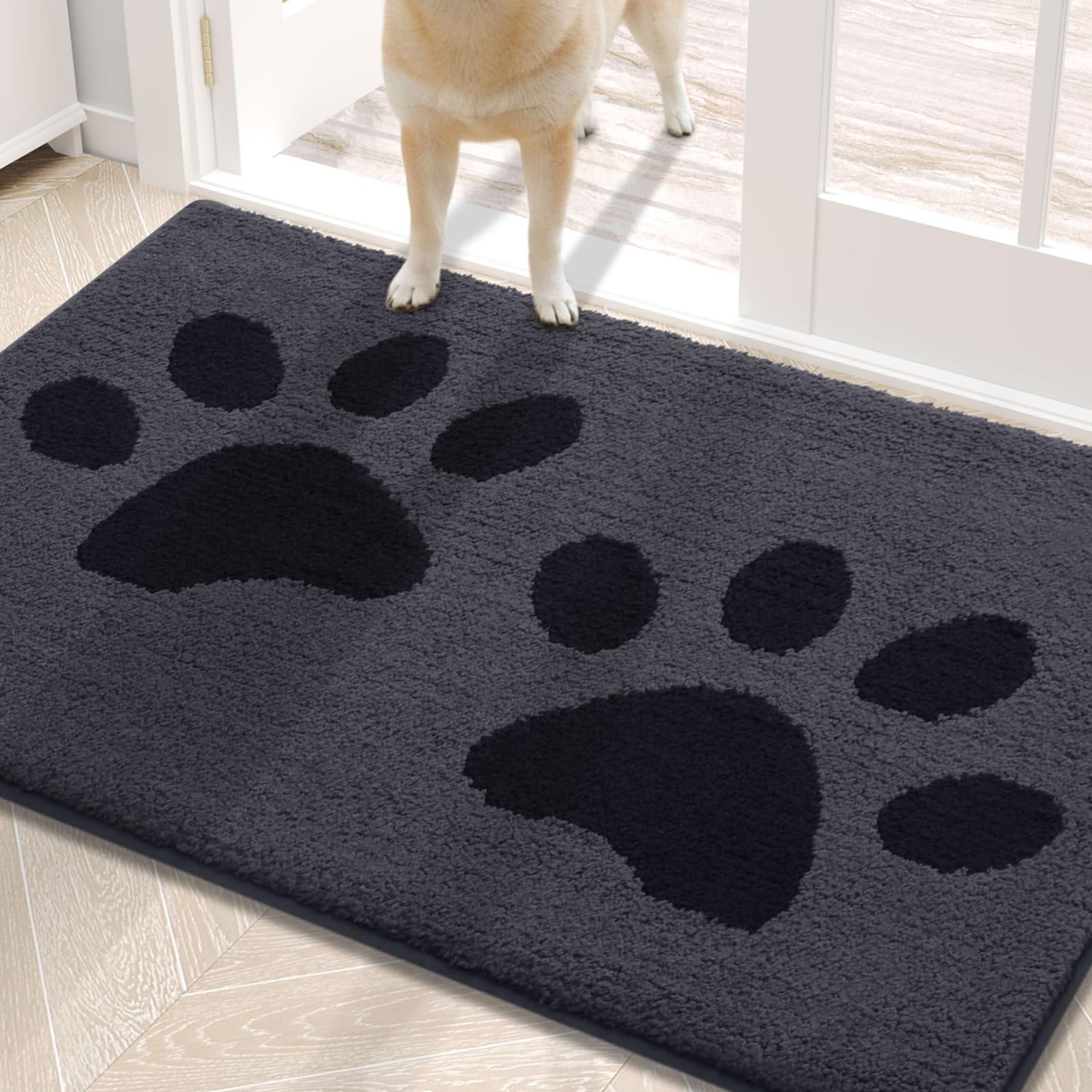 Buganda Dog Door Mat for Muddy Paws, Absorbent Dirt Trapper Washable Indoor Doormats, Non Slip Low-Profile Mud Mat for Dogs, Front Entrance Doormat