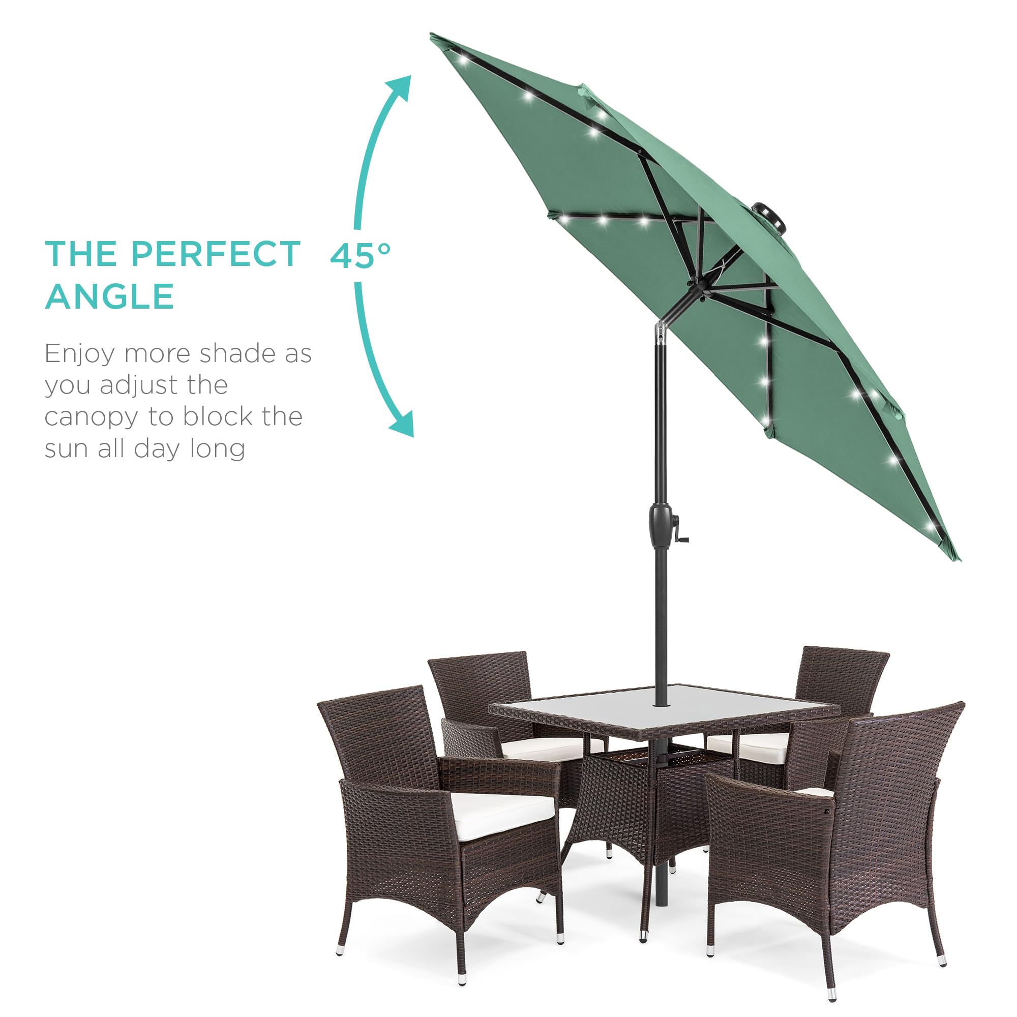 Best Choice Products 7.5ft Solar Umbrella LED Lighted Patio Umbrella, Table Market Umbrella with Tilt and Crank, Outdoor Umbrella for Garden, Deck, Backyard, Pool and Beach
