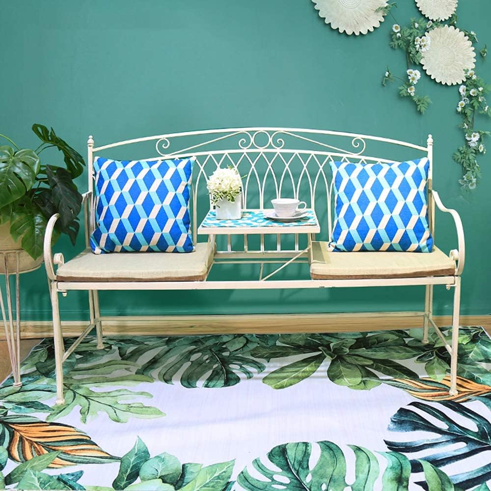 Park Garden Terrace Bench Outdoor Leisure Benches Cast Iron Garden Bench with Middle Table Weatherproof and Rust-Proof Retro Metal Bench 2-Seater Decorative Bench